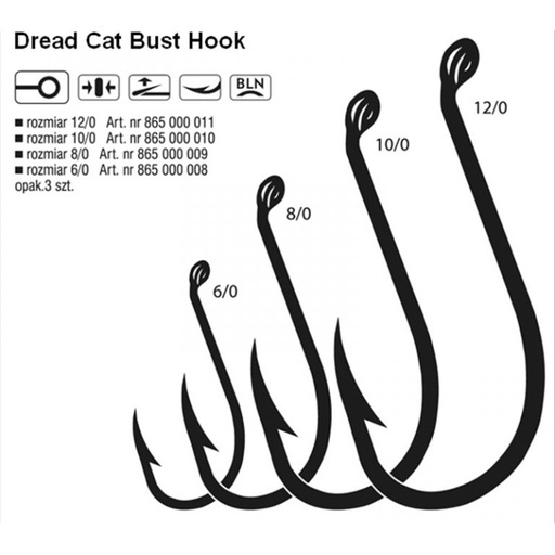 [865000011] CAT FISH HOOK BUST 12/0 BLNR BAG 3 PCS DREAD CAT